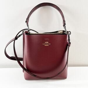 Coach Mollie Double Strap Crossbody Leather Bucket Bag Maroon Red Burgundy
